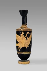Attic röd-figur lekythos föreställande Afrodite rider på en flygande svan (keramik)